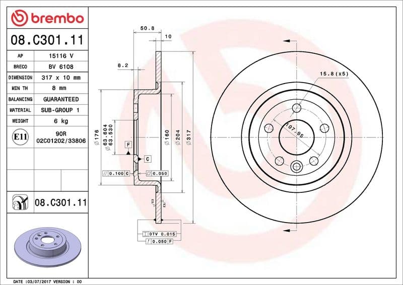 Brake disc Achter Links/Rechts past: LAND ROVER RANGE ROVER EVOQUE 2.0/2.0D/2.2D 06.11-12.19