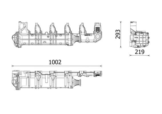 Uitlaatgassen radiator (1002mm x 293mm x 219mm) past: MERCEDES ACTROS  ANTOS  AROCS past: MERCEDES ACTROS MP4 / MP5, ANTOS, AROCS 471.943-OM471.926 07.11-