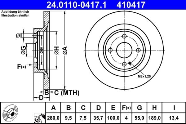 Brake disc Achter Links/Rechts past: ABARTH 124 SPIDER  FIAT 124 SPIDER 1.4 03.16-