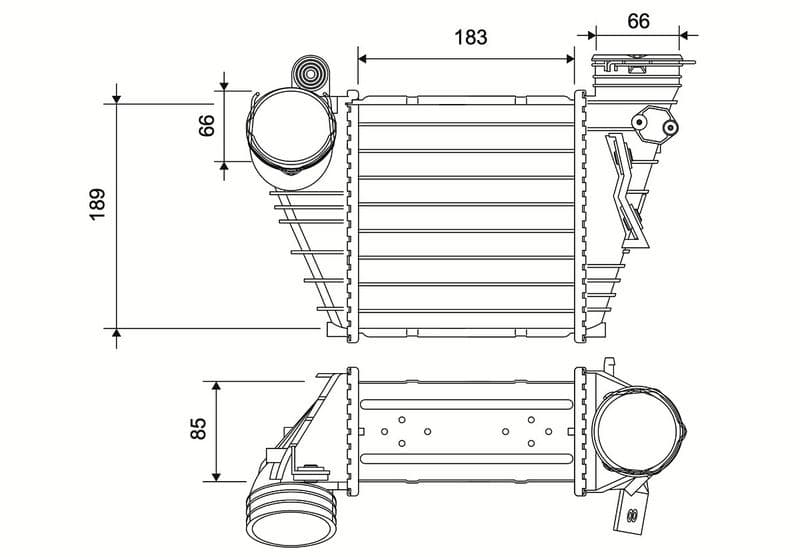 Toevoerluchtkoeler past: AUDI A3  SEAT LEON, TOLEDO II  SKODA OCTAVIA I  VW BORA, BORA I, GOLF IV 1.9D 08.00-06.06
