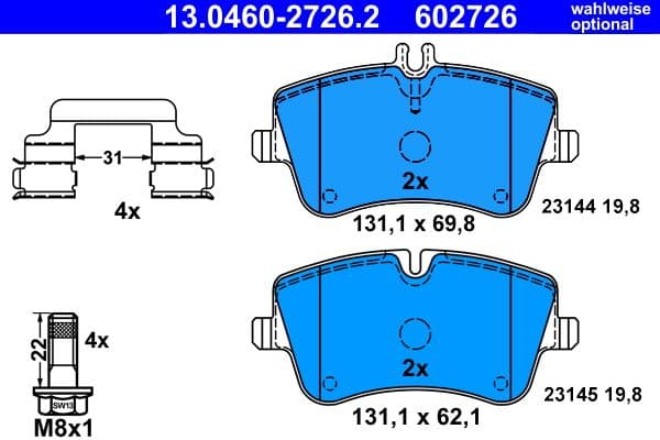 Remblokken set Voor (met extra's  met remklauw geleidingsbouten), past: MERCEDES C (CL203), C T-MODEL (S203), C (W203), CLC (CL203), CLK (A209), CLK (C209), SLK (R171) 1.6-3.2 05.00-06.11