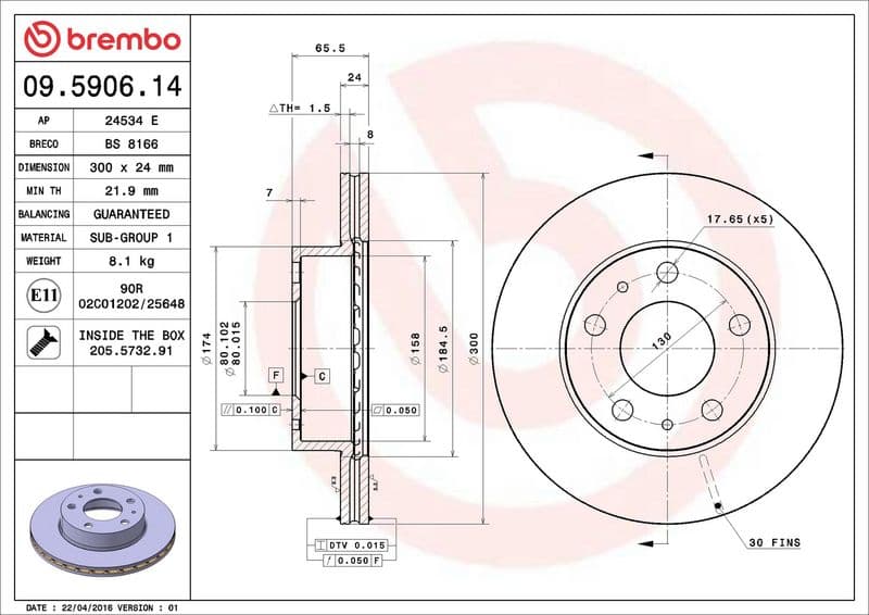 Brake disc Voor Links/Rechts past: CITROEN JUMPER I, JUMPER II  FIAT DUCATO  PEUGEOT BOXER 1.9D-3.0D 02.94-