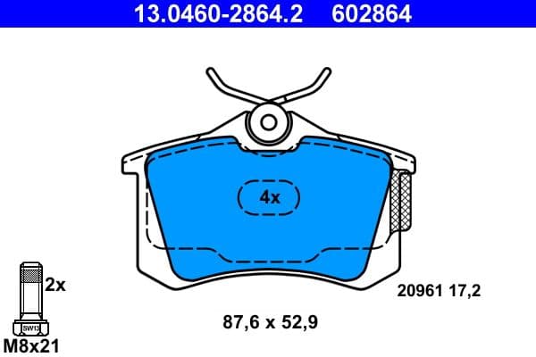 Remblokken set Achter (met remklauw geleidingsbouten), past: AUDI A2, A4 B5  RENAULT MEGANE II, THALIA II, TWINGO II  SEAT CORDOBA, IBIZA III, IBIZA IV, IBIZA IV SC, IBIZA IV ST 1.2-2.0 11.94-