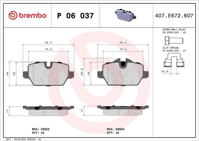 Remblokken set Achter , past: BMW 1 (E81), 1 (E82), 1 (E87), 3 (E90), 3 (E92)  MINI COUNTRYMAN (R60), PACEMAN (R61) 1.6-2.0D 06.04-10.16