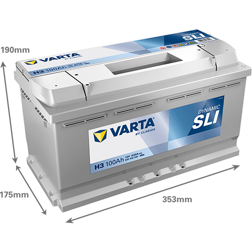 Batterij VARTA 12V 100Ah/830A (EN) Dynamic SLI (R+) 353x175x190 B13 - montageflens 10,5 mm (beginnen)