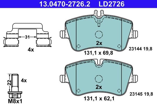 Keramische remblokken Voor (met extra's  met remklauw geleidingsbouten), past: MERCEDES C (CL203), C T-MODEL (S203), C (W203), CLC (CL203), CLK (A209), CLK (C209), SLK (R171) 1.6-3.2 05.00-06.11