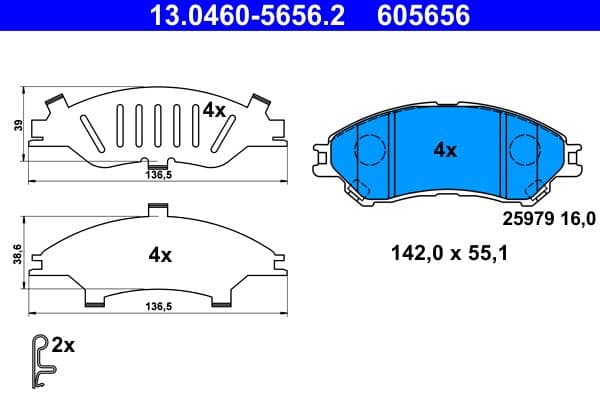 Remblokken set Voor (met een dempingskussen), past: SUZUKI S-CROSS, SX4 S-CROSS, VITARA 1.0-1.6D 08.13-