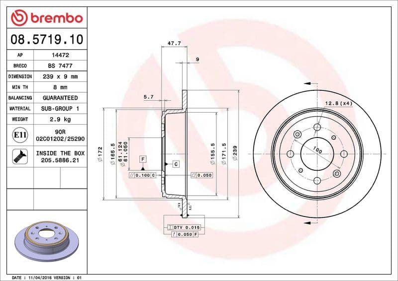Brake disc Achter Links/Rechts past: HONDA CITY, CITY III, CITY IV, CIVIC V, CIVIC VI, CRX III, JAZZ II 1.2-1.6 10.91-10.08