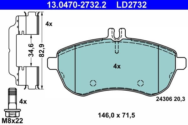 Keramische remblokken Voor (met extra's  met remklauw geleidingsbouten), past: MERCEDES C (C204), C T-MODEL (S204), C (W204), E (A207), E (C207), E T-MODEL (S212), E (W212) 1.6-3.0 01.07-