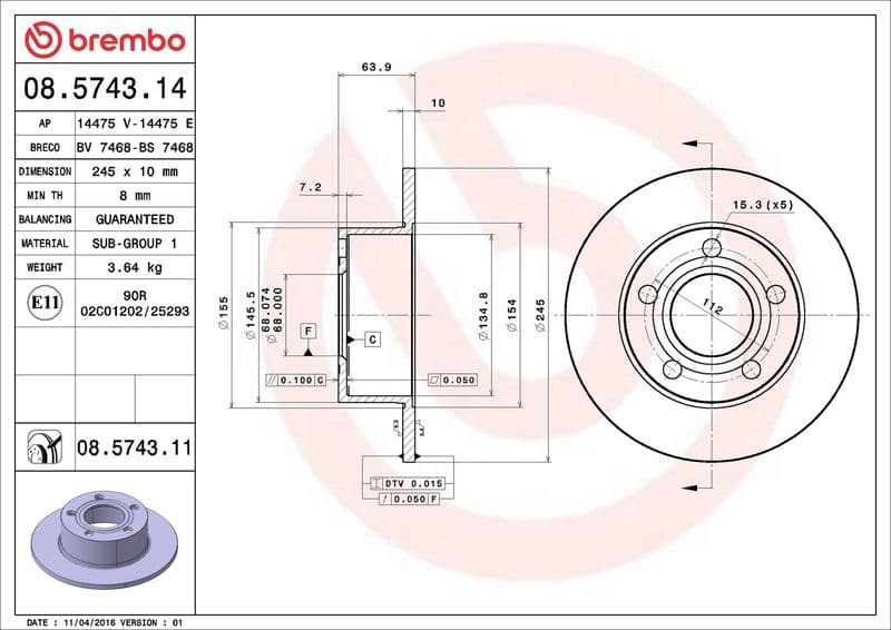 Brake disc Achter Links/Rechts past: AUDI 100 C4, A6 C4, A6 C5  SKODA SUPERB I  VW PASSAT B5, PASSAT B5.5, PASSAT B6 1.6-3.7 12.90-07.10