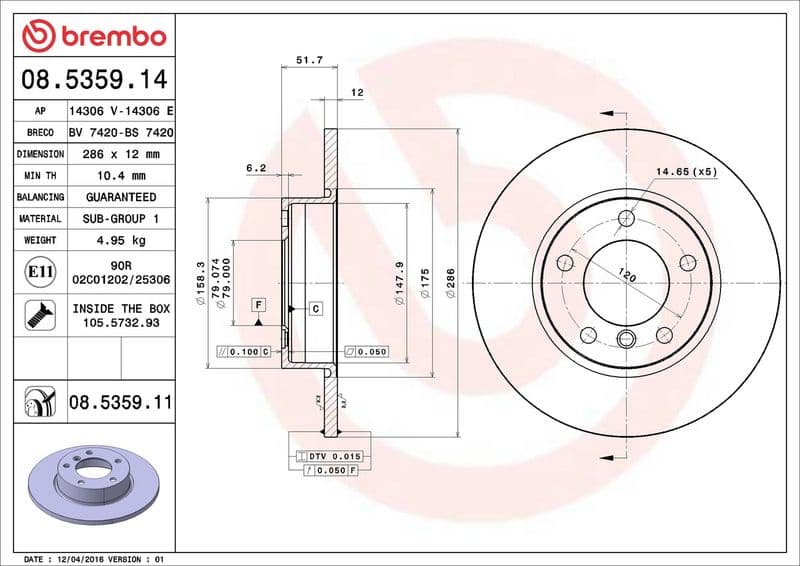Brake disc Voor Links/Rechts past: BMW 3 (E36), Z3 (E36) 1.6-2.5 09.90-01.03
