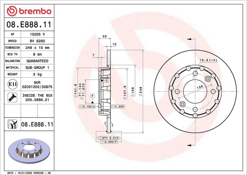 Brake disc Achter Links/Rechts past: DS DS 3 / DS 3  MERCEDES EQV (W447)  CITROEN C3 AIRCROSS II, C3 IV, C4 III, C4 X  OPEL CORSA F, FRONTERA, MOKKA  PEUGEOT 2008 II, 208 II 1.2-Electric 06.19-