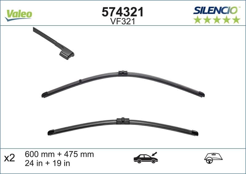 Wisserblad voegloos Voor met spoiler (2pcs) VF321 Silencio Xtrm 600/475mm past: BMW 3 (E90), 3 (E91) 12.04-12.12
