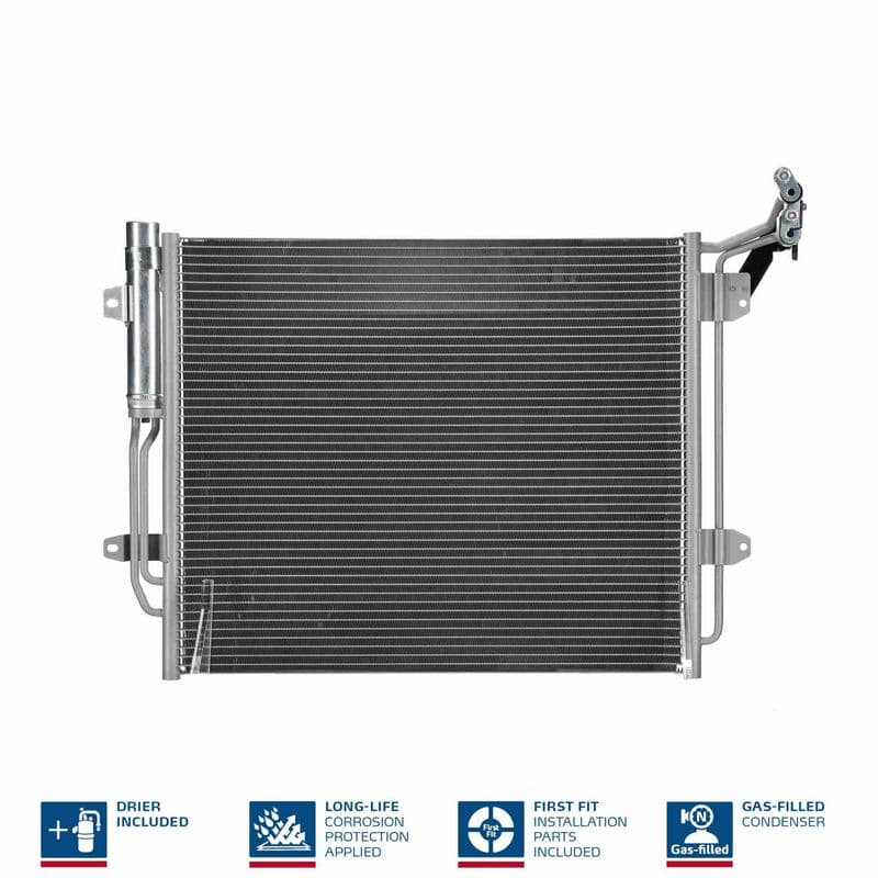 A/C condensator (met droger, (EN) additional fitting elements) past: SEAT ALHAMBRA  VW SHARAN 1.4/2.0/2.0D 05.10-12.22