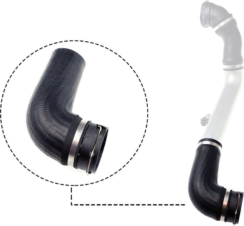 Intercooler slang Links (Uitlaatzijde, diameter 56/65mm, lengte 217mm, zwart) past: BMW 5 (E60), 5 (E61), 6 (E63), 6 (E64) 3.0D 01.07-12.10