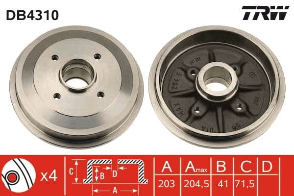 Brake drum Achter past: CITROEN C2, C2 ENTERPRISE, C3 I, C3 II, C3 PLURIEL  PEUGEOT 1007, 206, 206+ 1.1-1.6D 02.02-