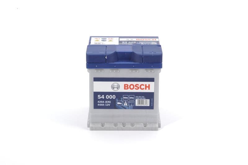 Batterij BOSCH 12V 44Ah/420A S4 (R+ standaard terminal) 175x175x190 B01 - montageflens 10,5 mm (beginnen)