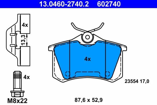 Remblokken set Achter (met extra's  met remklauw geleidingsbouten), past: DS DS 3  CITROEN C3 II, C3 ORIGIN III, C3 PICASSO, C4, C4 CACTUS, C4 I, DS3  FIAT SCUDO  PEUGEOT 2008 I 1.0-2.0D 05.86-