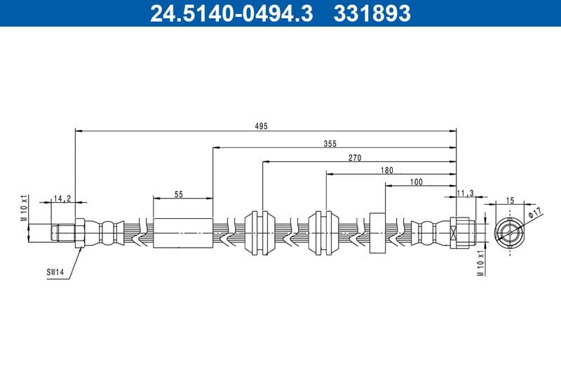 Remleiding/slang Voor (lengte 495mm, M10x1) past: MERCEDES C (A205), C (C205), C T-MODEL (S205), C (W205), CLS (C257), E T-MODEL (S213), E (W213), EQC (N293), GLC (C253) 2.0-Electric 04.15-