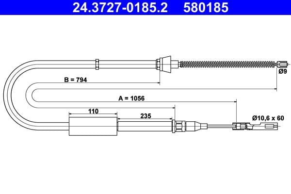 Handremkabel Achter Links (1056mm) past: AUDI A2 1.2D/1.4/1.4D 02.00-08.05