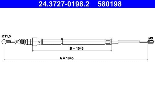 Handremkabel Achter Links/Rechts (1645mm) past: SEAT CORDOBA, IBIZA III  SKODA FABIA I, FABIA I PRAKTIK  VW POLO, POLO IV 1.0-2.0 12.95-
