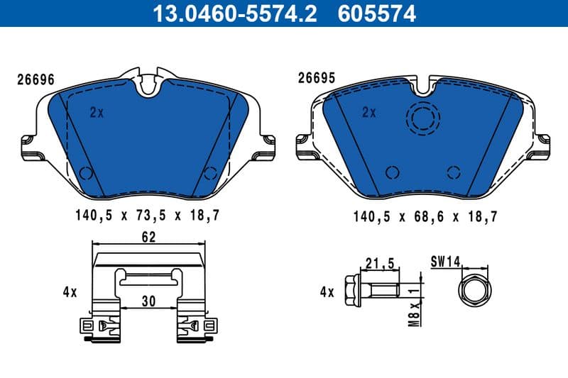 Remblokken set Voor , past: BMW 2 (U06), X1 (U11), X2 (U10)  MINI (F66, F65), ACEMAN (J05), COOPER (J01), COUNTRYMAN (U25) 1.5-Electric 11.21-