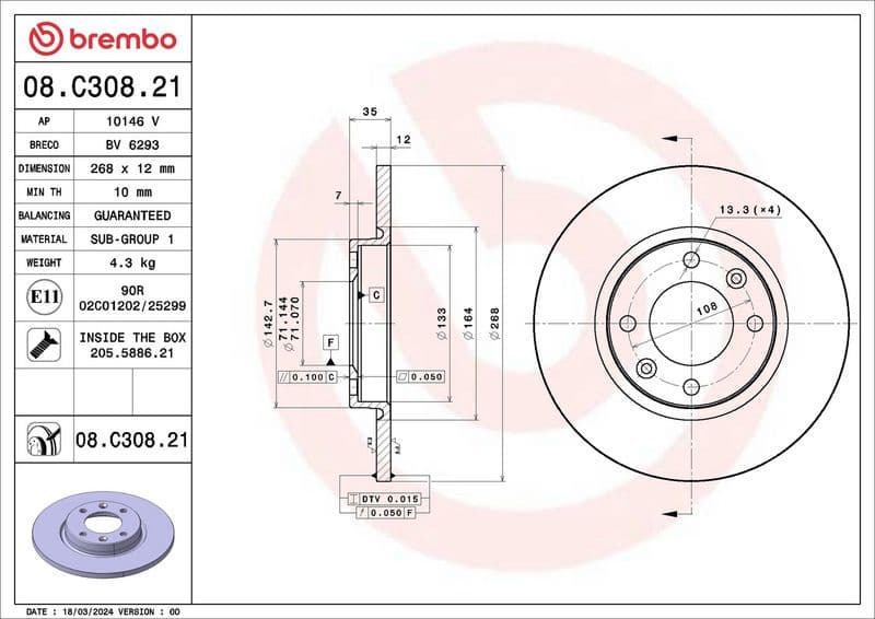 Brake disc Achter Links/Rechts past: DS DS 3 / DS 3  BMW 4 GRAN COUPE (G26), 8 GRAN COUPE (G16, F93)  CITROEN C3 AIRCROSS II, C3 IV, C4 III, C4 X  HONDA HR-V  OPEL CORSA F 1.2-Electric 05.19-