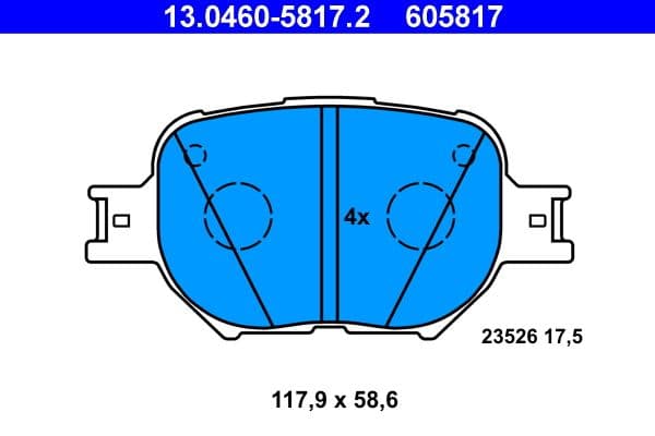 Remblokken set Voor , past: TOYOTA ALTEZZA, ALTEZZA GITA, BREVIS, CALDINA, CELICA, COROLLA, COROLLA VERSO, MARK II, MARK II IX, MATRIX, PROGRES, VEROSSA 1.8-3.0 10.97-07.07