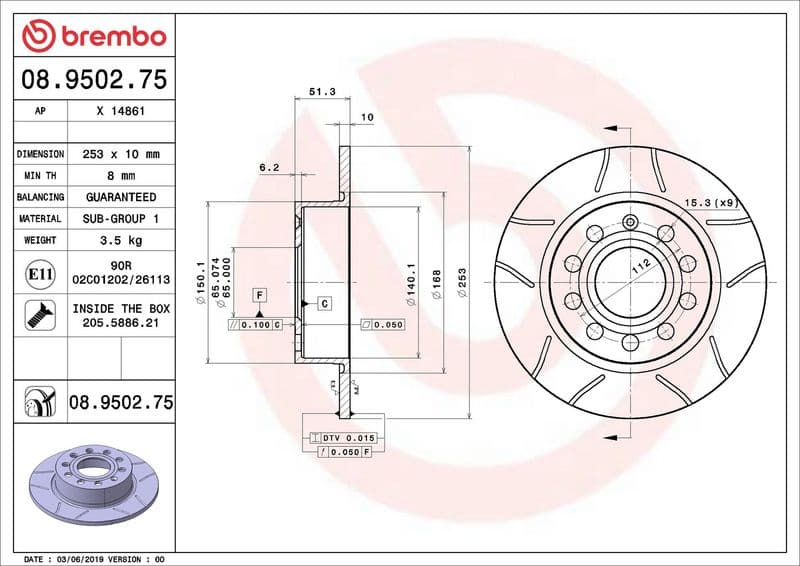 Brake disc Achter Links/Rechts past: AUDI A3  SEAT ALTEA, ALTEA XL, LEON, LEON SC, LEON ST, TOLEDO III  SKODA OCTAVIA I, OCTAVIA II, OCTAVIA III, YETI  VW BEETLE 1.0-Electric 11.99-10.20