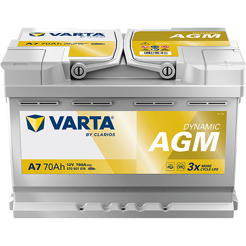 Batterij VARTA 12V 70Ah/760A (EN) Dynamic AGM  (EN) START&STOP AGM (R+ standaard terminal) 278x175x190 B13 - montageflens 10,5 mm (agm/beginnen)