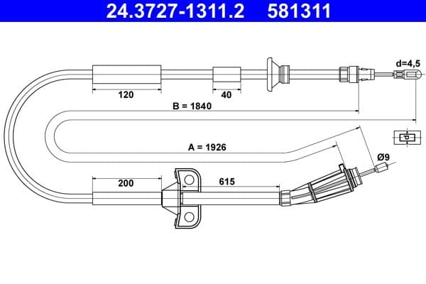 Handremkabel Achter Links/Rechts (1926mm) past: VOLVO S60 I 2.0-2.5 07.00-04.10