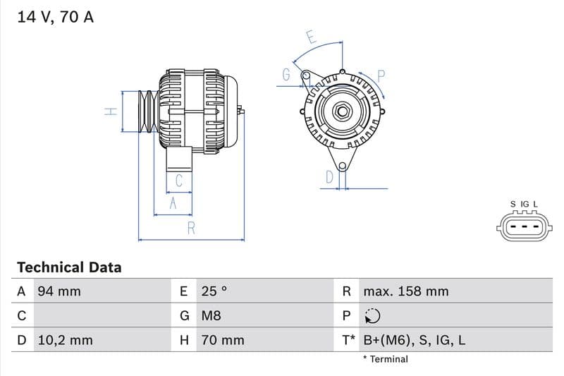 Dynamo (14V, 70A, gereviseerd) past: TOYOTA LAND CRUISER 90 3.0D 04.95-12.02
