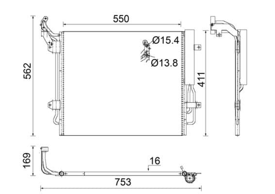 A/C condensator (met droger) past: SEAT ALHAMBRA  VW SHARAN 1.4-2.0D 05.10-12.22