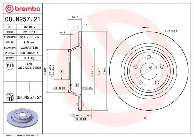 Brake disc Achter Links/Rechts past: FORD MONDEO V  FORD USA FUSION 1.0-2.7 09.12-