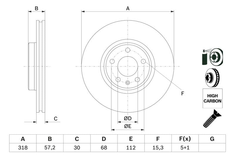 Brake disc Voor Links/Rechts past: AUDI A4 ALLROAD B9, A4 B8, A4 B9, A5, A6 ALLROAD C8, A6 C7, A6 C8, A7, A8 D4, Q5 1.4-3.0H 11.07-