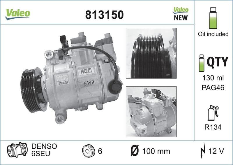 Airconditioning compressor past: AUDI A4 ALLROAD B8, A4 B6, A4 B7, A4 B8, A5, A6 ALLROAD C6, A6 C6, A6 C7, A8 D3, Q5  SEAT EXEO, EXEO ST 1.6-3.2 11.00-09.18