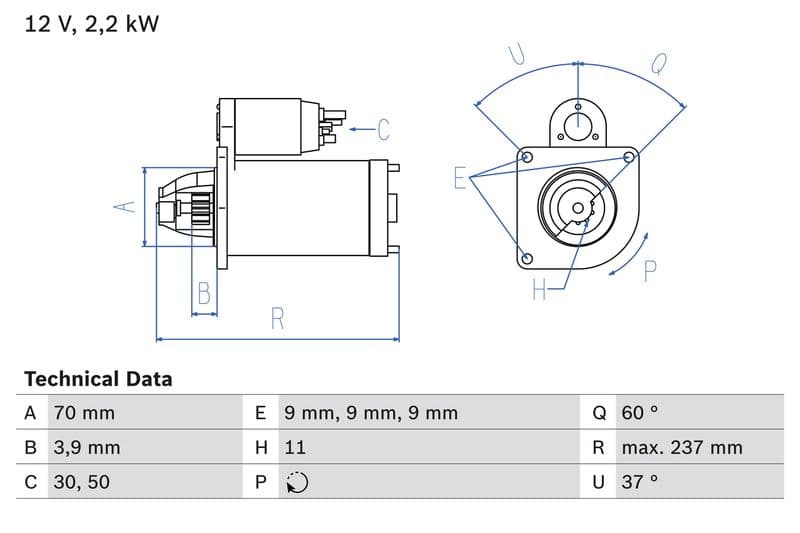 Starter (12V, 2,2kW, gereviseerd) past: ALFA ROMEO GIULIETTA  FIAT 500X, DOBLO, DOBLO CARGO, DUCATO  JEEP RENEGADE 1.6D/2.0D 01.10-