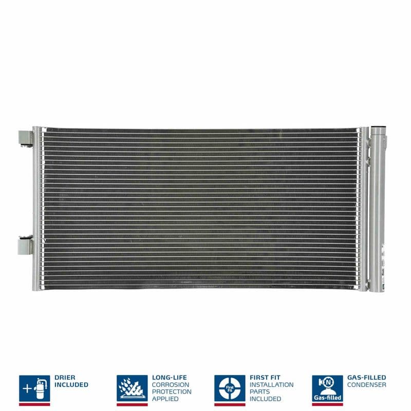 A/C condensator (met droger, (EN) additional fitting elements) past: RENAULT LAGUNA, LAGUNA III, LATITUDE 1.5D-3.5 10.07-