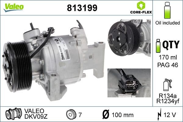 Airconditioning compressor past: RENAULT TWINGO III  SMART FORFOUR, FORTWO 0.9/0.9LPG/1.0 07.10-
