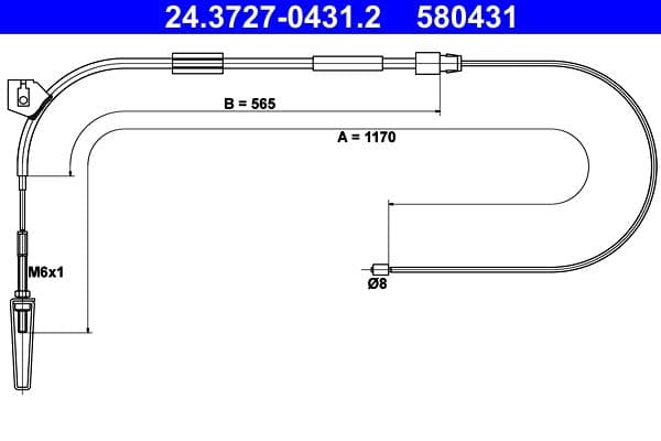 Handremkabel Voor Links/Rechts (1170mm) past: MERCEDES A (W168) 1.6-2.1 07.97-08.04