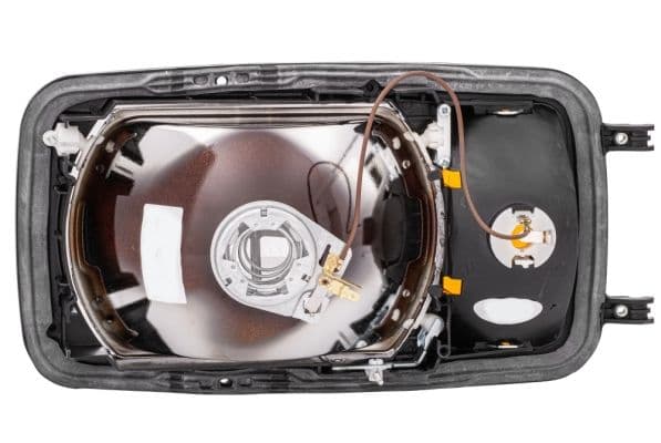 Koplamp Rechts (H4/P21W/T4W, handleiding, zonder motor, kleur invoegen: zilver, kleur indicator: oranje) past: MERCEDES MK, SK 07.87-09.96