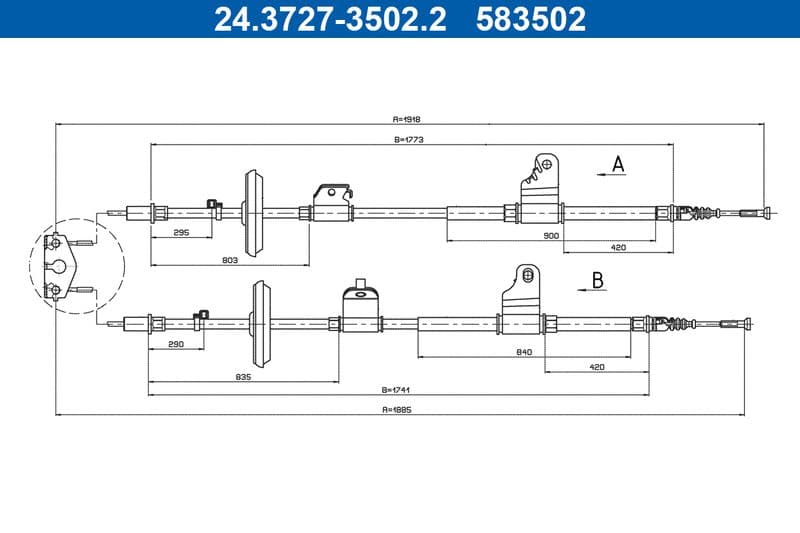 Handremkabel Achter Links/Rechts (1885mm/1918mm/1773mm/1741mm) past: OPEL MOKKA / MOKKA X 1.4-1.7D 06.12-12.19