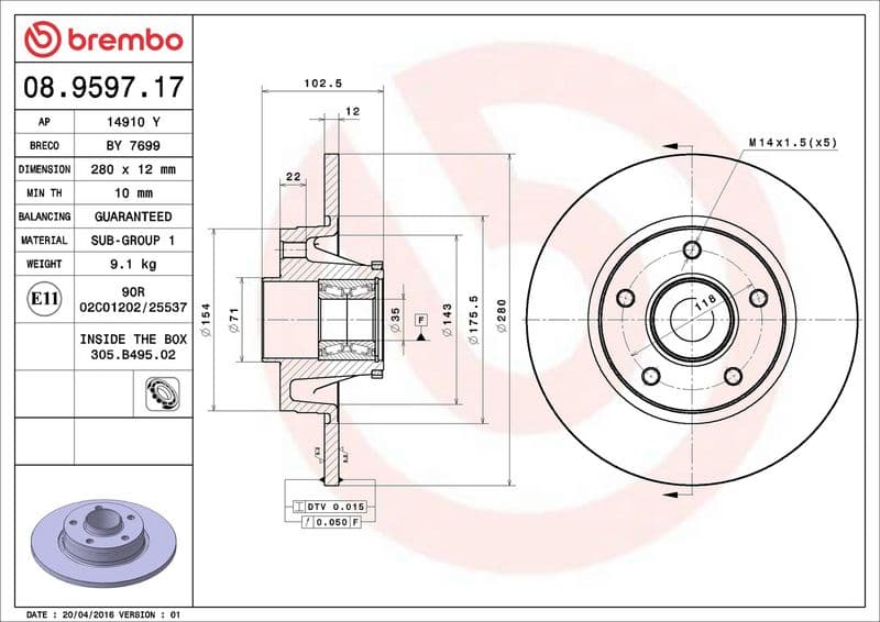 Remschijf met lager Achter Links/Rechts (met ABS ring) past: IVECO DAILY V  NISSAN PRIMASTAR  OPEL VIVARO A  RENAULT TRAFIC II 1.9D-3.0D 02.01-