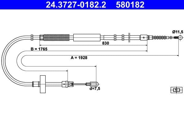Handremkabel Achter Links (1928mm) past: AUDI A4 B6, A4 B7 1.6-4.2 11.00-03.09
