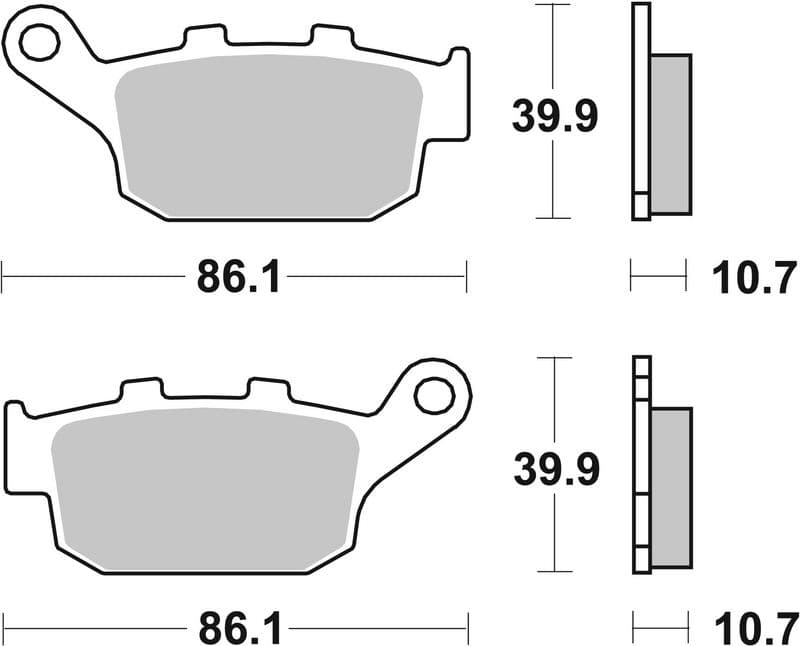 Brake pads Achter, beoogd gebruik: route, materiaal: keramisch / koolstof-11, 39,9x86,1x10,7mm past: BUELL M2, S1, S3, S3T, X1, X1W, XB12X  HONDA CB-1, FMX, NT, NTV, NX, XL, XRV 400-1200 1988-2012
