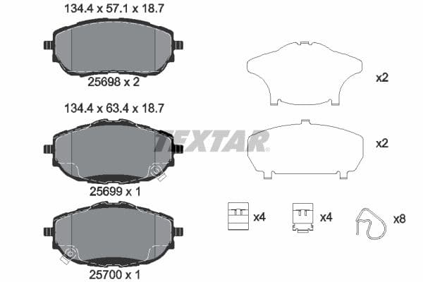 Remblokken set Voor (met extra's), past: TOYOTA AURIS, COROLLA 1.2-1.8H 03.07-08.19