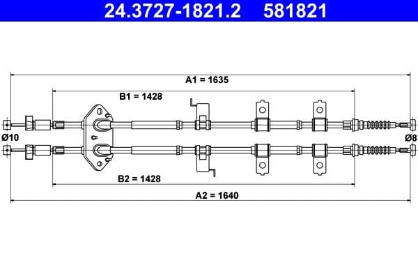 Handremkabel Achter Links/Rechts (1635mm/1640mm) past: MAZDA 6 1.8-2.3 01.02-02.08