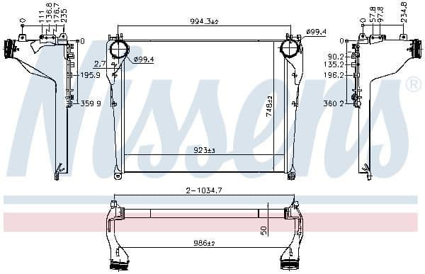 Toevoerluchtkoeler EURO 6 past: MERCEDES ACTROS MP4 / MP5, ANTOS, AROCS 471.943-OM936.916 07.11-