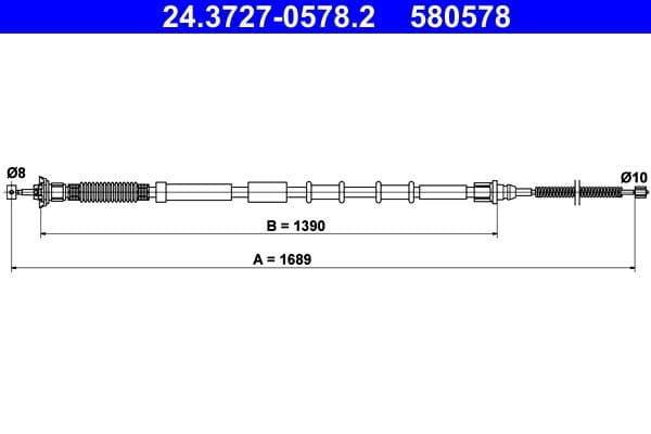 Handremkabel Achter Rechts (1689mm) past: FIAT GRANDE PUNTO, PUNTO, PUNTO EVO 1.2-1.4LPG 06.05-