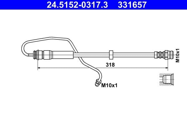 Remleiding/slang Voor Rechts (lengte 318mm, M10x1) past: AUDI A4 ALLROAD B9, A4 B9, A5 1.4-3.0DH 05.15-